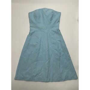 Glint Teal Blue‎ Strapless Cotton / Silk Midi Dress Size 4 Party Sleeveless $148